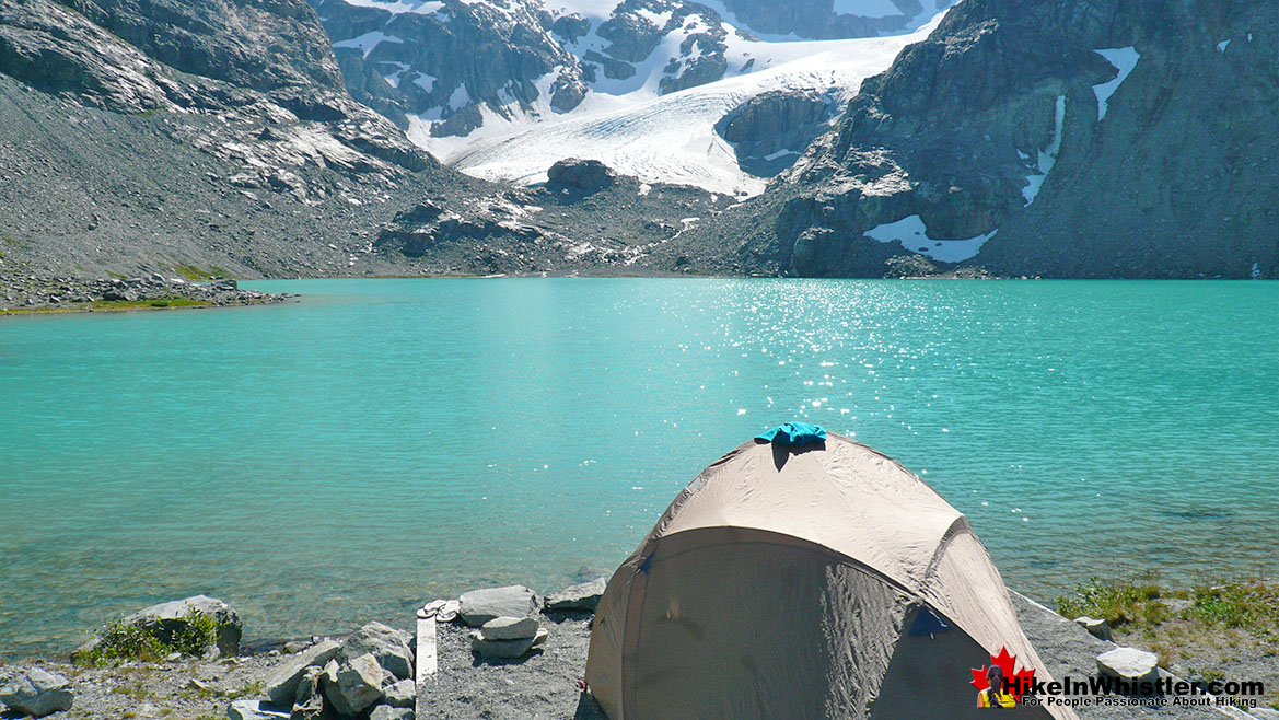 Wedgemount Lake Tent View of Glacier